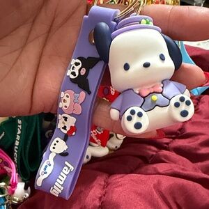 Pochacco theme Purple and white keychain with family wrist band